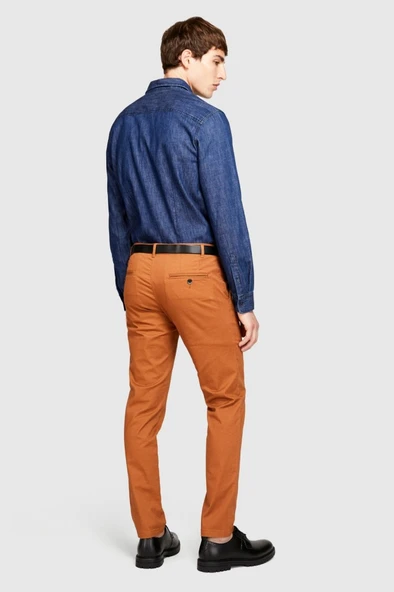 Sisley   Slim Fit Vintage Efekt Chino Pantolon Erkek Kahverengi T-Shirt - 323A4DM6SF02Y - Resim 7