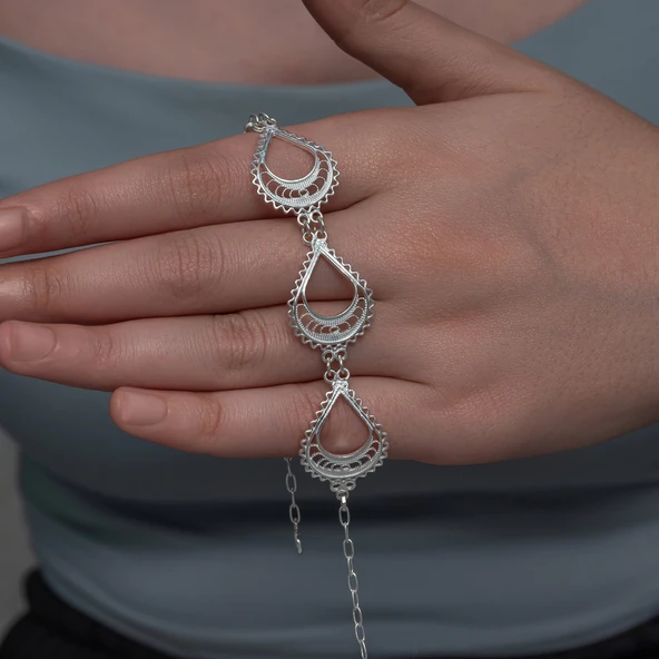 Gümüş Ay Dansı Telkari Kadın Bileklik - Resim 4