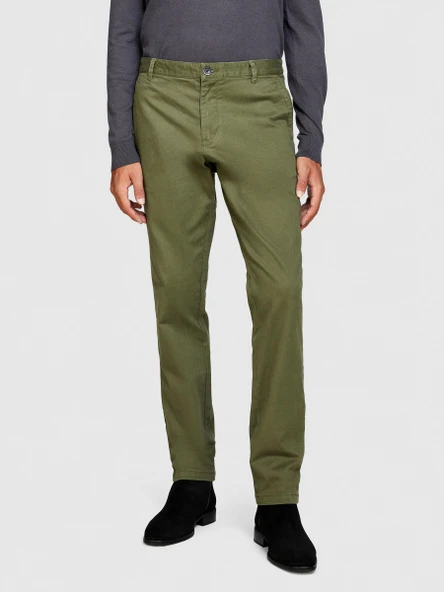 Sisley   Slim Fit Vintage Efekt Chino Pantolon Erkek Yeşil T-Shirt - 323A4DM6SF02Y - Resim 6