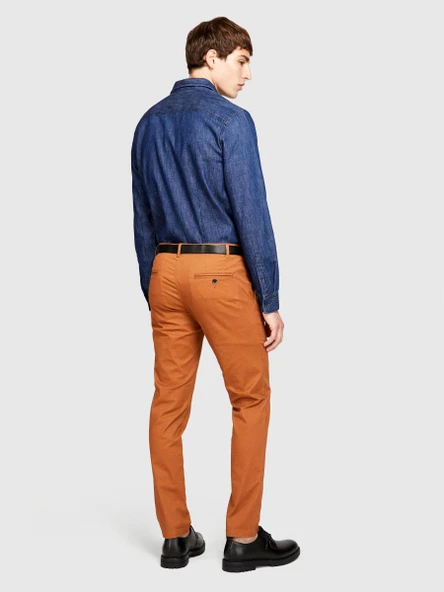 Sisley   Slim Fit Vintage Efekt Chino Pantolon Erkek Kahverengi T-Shirt - 323A4DM6SF02Y - Resim 2