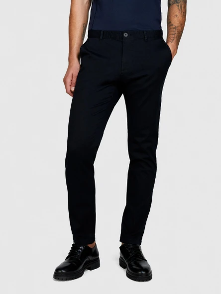 Streç Pamuklu Kemer Delikli Slim Fit Pantolon Erkek Siyah Pantolon - 324P4AIHSF021 - Resim 5