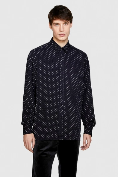 %100 Viskoz Regular Fit Puantiyeli Gömlek Erkek Renkli Gömlek - 323A5W7SLQ06M - Resim 8