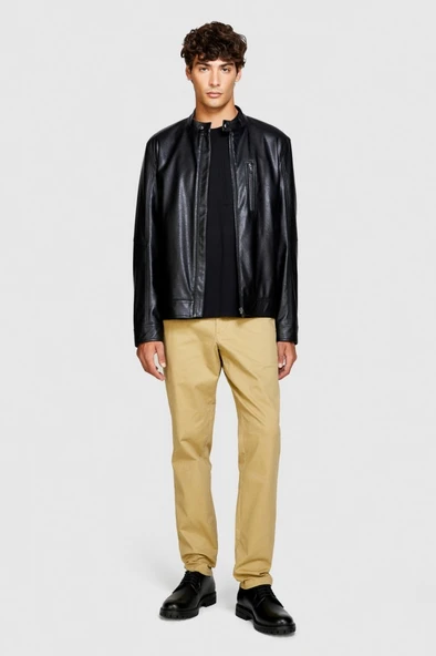 Sisley   Slim Fit Vintage Efekt Chino Pantolon Erkek Bej T-Shirt - 323A4DM6SF02Y - Resim 11