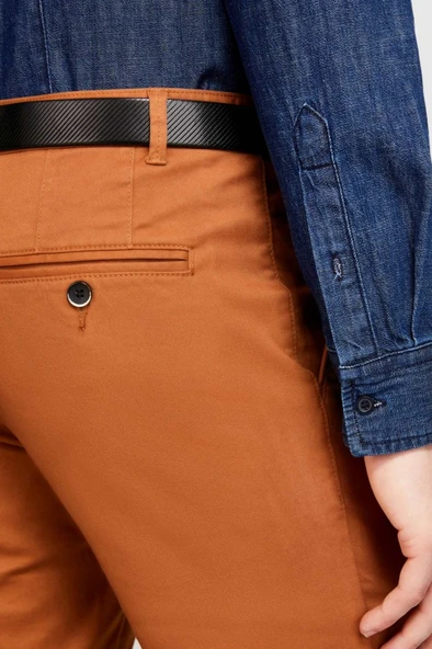 Sisley   Slim Fit Vintage Efekt Chino Pantolon Erkek Kahverengi T-Shirt - 323A4DM6SF02Y - Resim 9