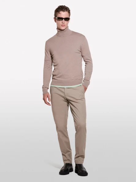 Sisley   Erk_Pamuk Karışımlı Dar Kesim Chino Pantolon Erkek Açık Kahve Pantolon - 324A4JGCSF04W - Resim 4