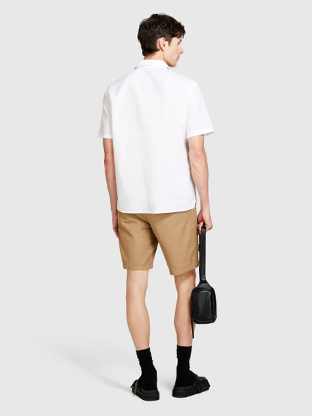 Keten Pamuk Karışımlı Pileli Regular Fit Kısa Kollu Gömlek Erkek Beyaz Gömlek - 324P59A2SQ03K - Resim 6