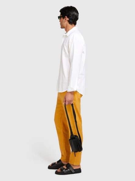 Keten Pamuk Karışımlı Slim Fit Gömlek Erkek Beyaz Gömlek - 324P59A2SQ03G - Resim 6