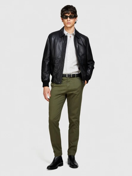 Sisley   Streç Pamuklu Kemer Delikli Slim Fit Denim Chino Pantolon Erkek Lacivert Pantolon - 324P4HJTSF03N - Resim 5