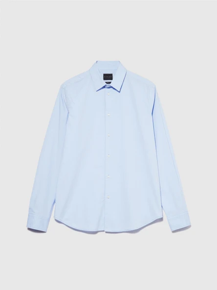 Streç Pamuklu Dar Kesim Gömlek Erkek Mavi Gömlek - 324P5CNX5QL19 - Resim 4