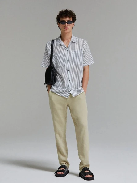 Sisley   %100 Keten Slim Comfort Fit Pantolon Erkek Bej Pantolon - 325P4AGHSF049 ürün görseli 1