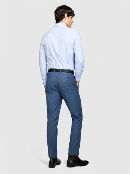 Streç Pamuklu Dar Kesim Gömlek Erkek Mavi Gömlek - 324P5CNX5QL19 - Resim 2