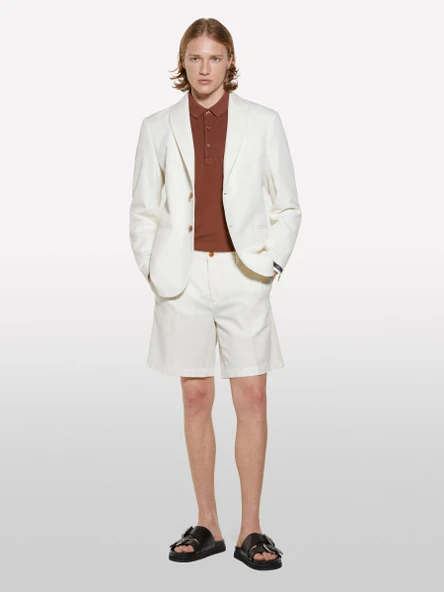 Sisley   %100 Pamuk Yırtmaç Detaylı Regular Fit Bermuda Şort Erkek Krem Şort - 325P4GJ0S9018 - Resim 5