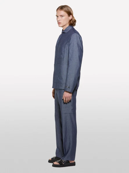 Sisley   Keten Karışımlı Büzgü İpli Cepli Jogger Pantolon Erkek Mavi Pantolon - 325P4NZVSF05A - Resim 3