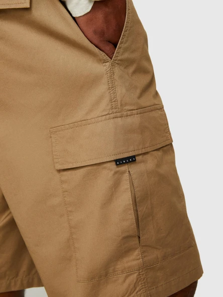 %100 Pamuk Yama Cepli Kemer Delikli Kargo Bermuda Şort Erkek Kahverengi Şort - 324P4IUKS9015 - Resim 2