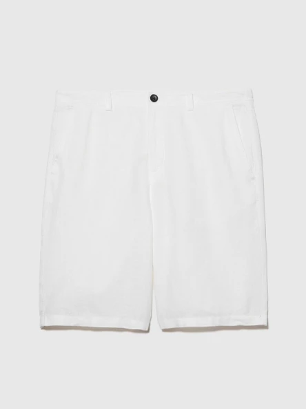 Sisley   %100 Keten Slim Fit Bermuda Şort Erkek Kırık Beyaz Şort - 324P4AGHS9010 - Resim 6