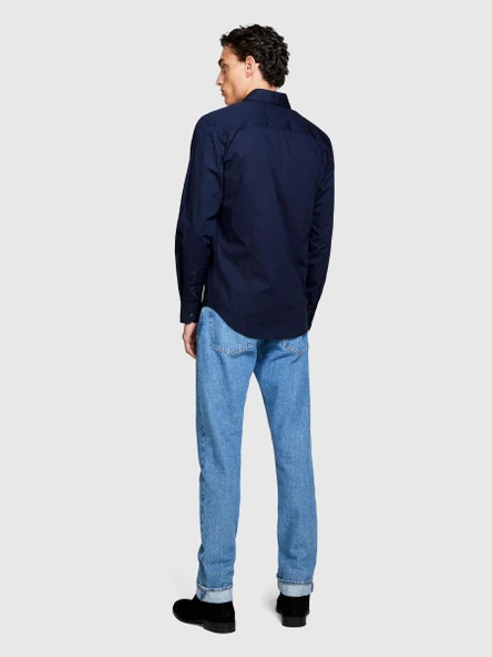 Slim Fit Esnek Koton Gömlek Erkek Lacivert Gömlek - 323A5CNX5QL19 - Resim 2