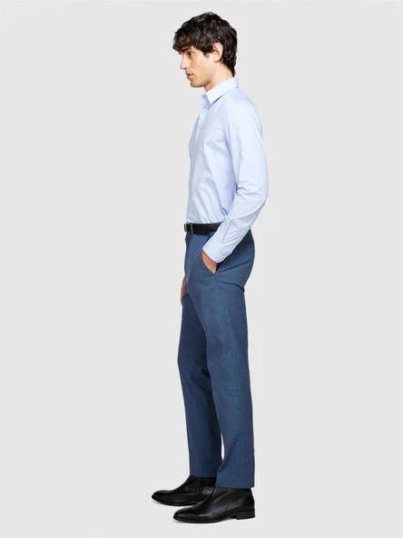 Streç Pamuklu Dar Kesim Gömlek Erkek Mavi Gömlek - 324P5CNX5QL19 - Resim 8