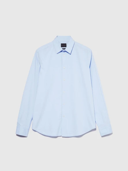 Streç Pamuklu Dar Kesim Gömlek Erkek Mavi Gömlek - 324P5CNX5QL19 - Resim 12