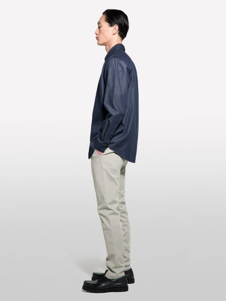 %100 Pamuk Klasik Yaka Relax Fit Gömlek Erkek Buz mavisi Gömlek - 325P5UTXSQ04H - Resim 3