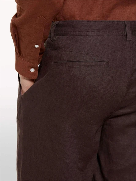 Sisley   %100 Keten Slim Fit Bermuda Şort Erkek Kahverengi Şort - 325P4AGHS9010 - Resim 5