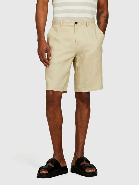 Sisley   %100 Keten Slim Fit Bermuda Şort Erkek Bej Şort - 325P4AGHS9010 - Resim 4