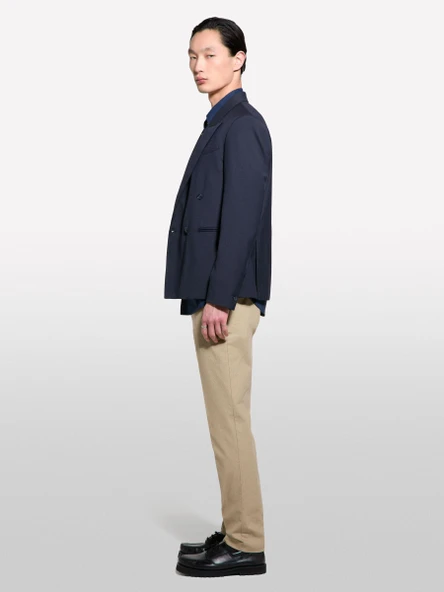 Sisley   Streç Pamuklu Logo Detaylı Slim Fit Chino Pantolon Erkek Mavi Pantolon - 325P4WOSSF053 - Resim 2