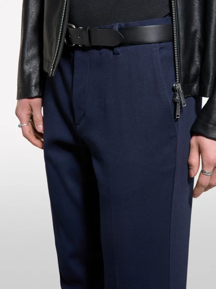 Sisley   Streç Pamuklu Logolu Slim Fit Chino Pantolon Erkek Lacivert Pantolon - 325P41C4SF052 - Resim 4