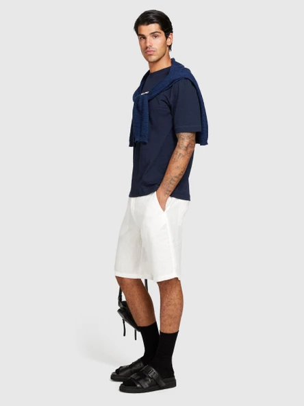 Sisley   %100 Keten Slim Fit Bermuda Şort Erkek Kırık Beyaz Şort - 324P4AGHS9010 ürün görseli 1