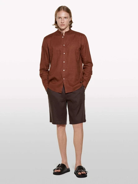 Sisley   %100 Keten Slim Fit Bermuda Şort Erkek Kahverengi Şort - 325P4AGHS9010 ürün görseli 1