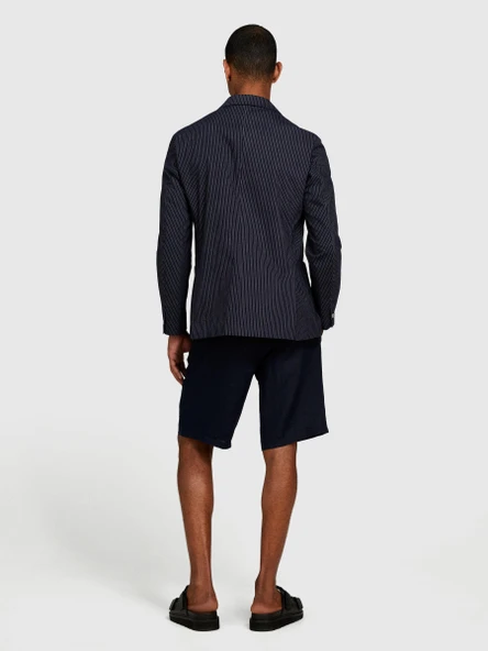 Sisley   %100 Keten Slim Fit Bermuda Şort Erkek Lacivert Şort - 324P4AGHS9010 - Resim 5