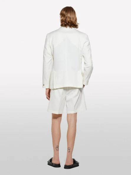 Sisley   %100 Pamuk Yırtmaç Detaylı Regular Fit Bermuda Şort Erkek Krem Şort - 325P4GJ0S9018 - Resim 6