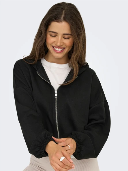 ONLSCARLETT LIFE LS ZIP HOOD SWT NOOS Kadın Siyah Sweatshirt - 15346449 - Resim 3