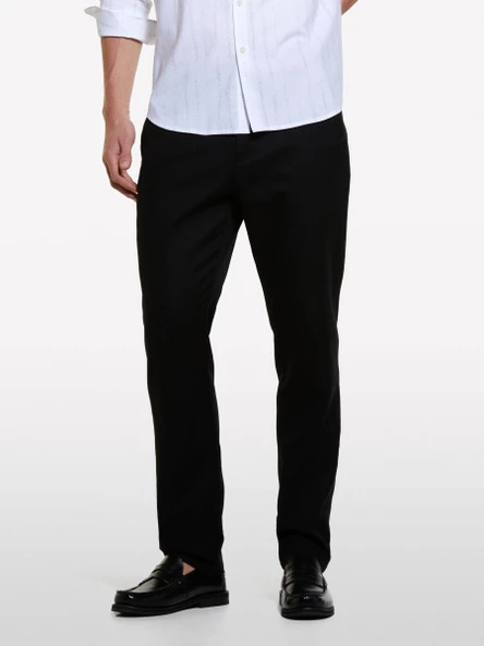 Sisley   %100 Pamuk Rahat Kesim Yüksek Bel Pantolon Erkek Siyah Pantolon - 324A4WMDSF047 - Resim 2