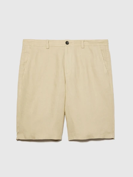 Sisley   %100 Keten Slim Fit Bermuda Şort Erkek Bej Şort - 325P4AGHS9010 - Resim 6