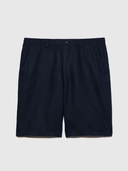 Sisley   %100 Keten Slim Fit Bermuda Şort Erkek Lacivert Şort - 324P4AGHS9010 - Resim 4