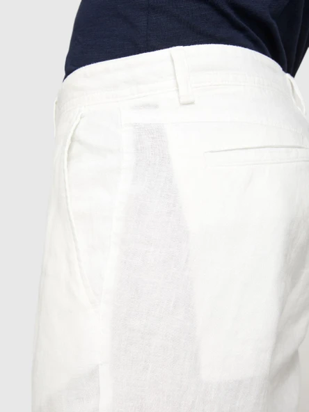 Sisley   %100 Keten Slim Fit Bermuda Şort Erkek Kırık Beyaz Şort - 324P4AGHS9010 - Resim 5