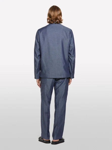 Sisley   Keten Karışımlı Büzgü İpli Cepli Jogger Pantolon Erkek Mavi Pantolon - 325P4NZVSF05A - Resim 2