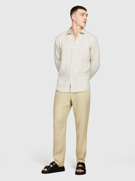 %100 Keten Regular Fit Gömlek Erkek Gri Gömlek - 324P5BKUSQ029 - Resim 3