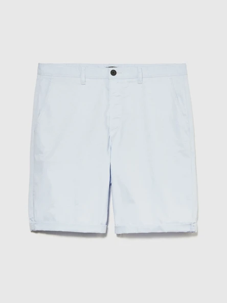 Sisley   Streç Pamuklu Kumaştan Kemer Delikli Kıvrık Paça Kısa Şort Erkek Mavi Şort - 324P4TEQS900Z - Resim 5
