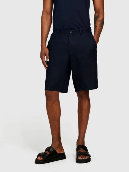 Sisley   %100 Keten Slim Fit Bermuda Şort Erkek Lacivert Şort - 324P4AGHS9010 - Resim 3