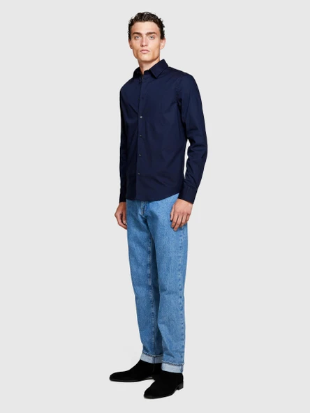 Slim Fit Esnek Koton Gömlek Erkek Lacivert Gömlek - 323A5CNX5QL19 ürün görseli 1