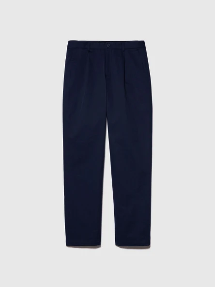 %100 Pamuk Önü Pileli Dar Paça Pantolon Erkek Lacivert Pantolon - 324P4FBHSF03U - Resim 4