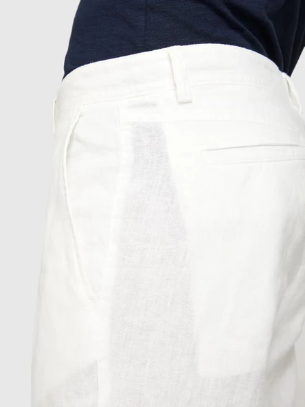 Sisley   %100 Keten Slim Fit Bermuda Şort Erkek Beyaz Şort - 325P4AGHS9010 - Resim 5