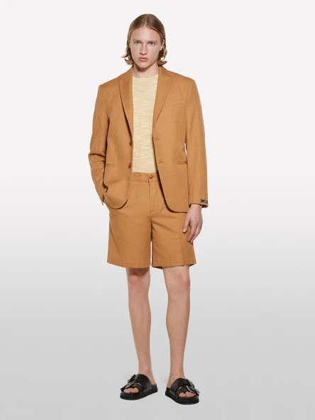 Sisley   %100 Pamuk Yırtmaç Detaylı Regular Fit Bermuda Şort Erkek Kahverengi Şort - 325P4GJ0S9018 ürün görseli 1