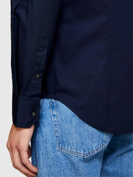 Slim Fit Esnek Koton Gömlek Erkek Lacivert Gömlek - 323A5CNX5QL19 - Resim 4