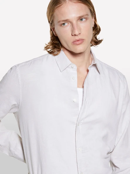 Sisley   Keten Karışımlı Çizgili Regular Fit Gömlek Erkek Kahve Gömlek - 325P51FCSQ03G - Resim 5