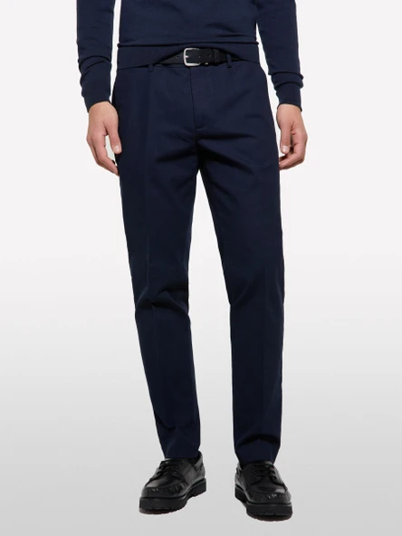 Sisley   Streç Pamuklu Logo Detaylı Slim Fit Chino Pantolon Erkek Lacivert Pantolon - 325P4WOSSF053 - Resim 4