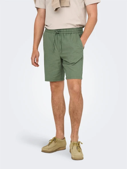 Only & Sons   ONSLINUS 0007 COT LIN SHORTS NOOS Erkek Yeşil Şort - 22024967 - Resim 3