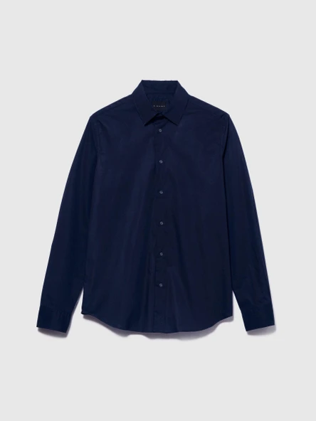 Slim Fit Esnek Koton Gömlek Erkek Lacivert Gömlek - 323A5CNX5QL19 - Resim 3