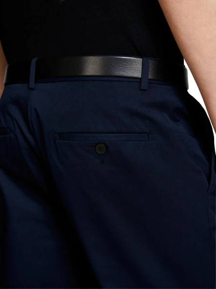 %100 Pamuk Önü Pileli Dar Paça Pantolon Erkek Lacivert Pantolon - 324P4FBHSF03U - Resim 6